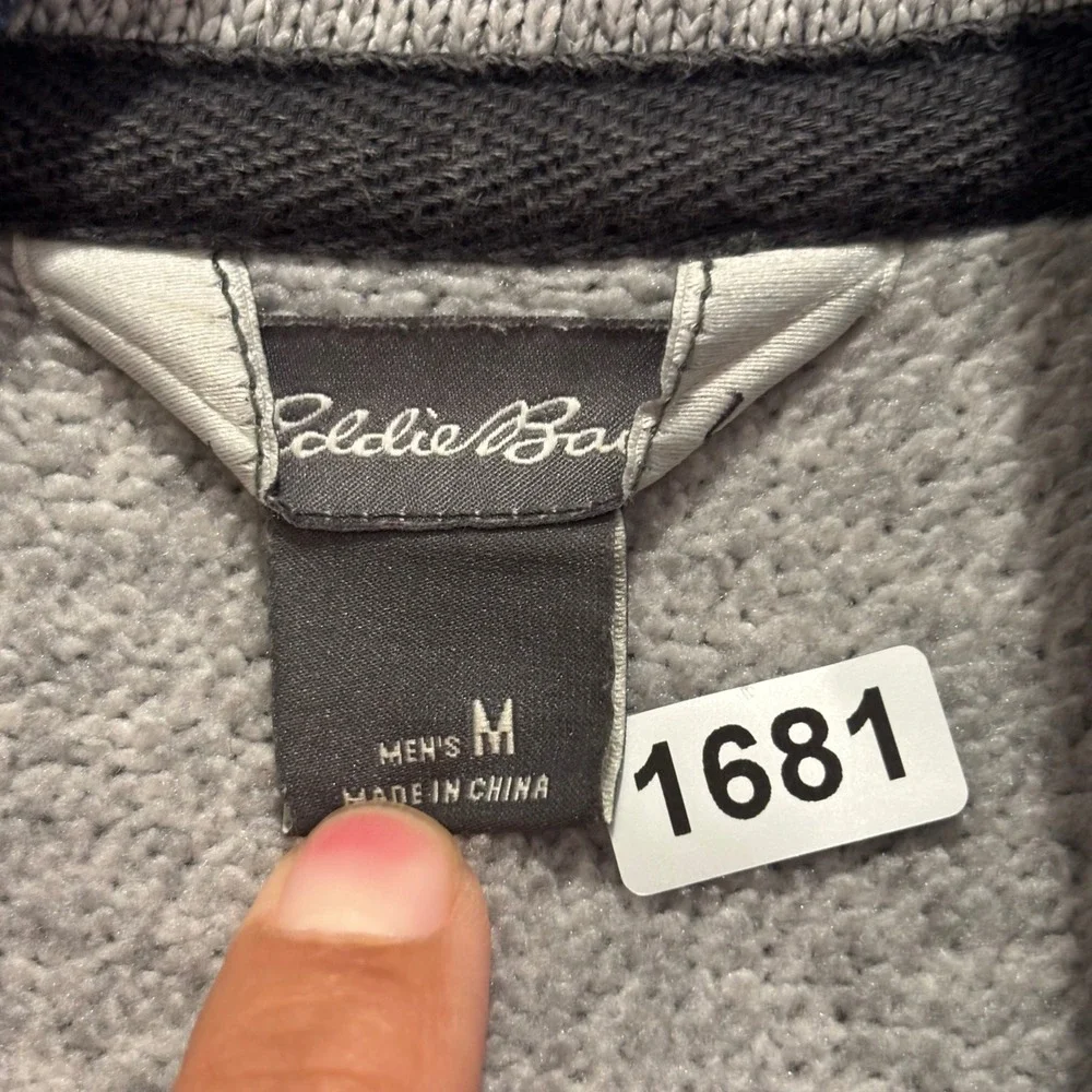 Eddie Bauer Mens Gray Quarter Snap Mock Neck Knit Pullover Sweater Size Medium